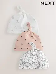 Black/White Bunny 100% Cotton Tie Top Baby Hats 3 Pack (0-12mths) (AA3785) | $12