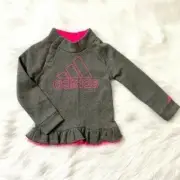 Adidas Girls Sweatshirt 3T Gray Pink Mock Neck Ruffle Hem Sparkle Pullover Top