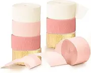 AOBKIAT Wedding Party Decorations, 8 Rolls Pink Gold Crepe Paper Streamers for Wedding, Bachelorette, Birthday, Baby Bridal Shower, Valentines Day Party Backdrop Decorations, 82ft Long
