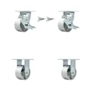 4 Inch Semi Steel Caster Set with 2 Brakes/Swivel Lock 2 Rigid Service Caster