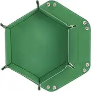 TYBYBB Dice Board Foldable Dice Mat Leather and Velvet Dice Plate Hexagon Dice Tray Travel Dice Boards Dice Tray for RPG DND Dragons Dice Gaming Table Games (Green)