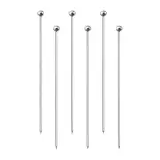 6Pcs 6" Metal Cocktail Toothpicks Round Bead Drink Picks Skewers