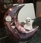 Cobwebs & Cauldrons Halloween GHOST on Purple Crescent Moon Ceramic Cookie Jar