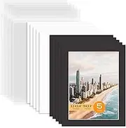 Mat Board Center, Pack of 5 Bevel Cut 11x14 Black Mat for 9x12 Photo with White Core Matte Set, Includes 5 Acid Free Mats, 5 Backing Board and 5 Clear Bags