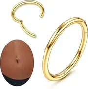 [ZZHDCC] 14G Clicker Belly Button Ring for Women White Gold Plated Hoop Belly Button Rings Shiny CZ Belly Button Clicker Oval Belly Ring Reverse Navel Body Belly Piercing Jewelry