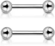 [PiercingJ] 2pcs Grade 23 Titanium 14G 14mm / 16mm Bar Nipple Tongue Ring Straight Barbell Nipple Rings Body Piercing Jewelry