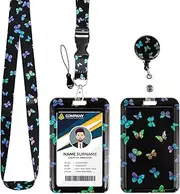 Amabro Butterfly Badge Holder with Lanyard, Retractable Badge Reel Clip Key Lanyard Cute ID Card Holder with Breakaway Lanyard Vertical ID Badge Holder Keychain for Women(Mixed Color)