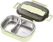 Thermal Lunch Box 2-Compartment Stainless Steel Keep Warm Lunch Box Portable Leakproof Insulated Lunch Box with Cutlery Holder for Kid Adult Student