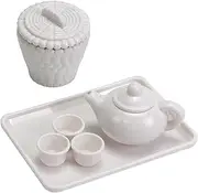 Miniature Tea Set 1/12 Scale Realistic Mini Tea Set with Teapots, Tray, and More, White Simple & Modern Plastic Cup for Dollhouse Kitchen Accessories Mini Cups
