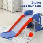 Toddler Dinosaur Indoor Slide with Foldable Design and Basketball Hoop Blue