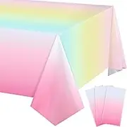 Riakrum 3 Pack Pastel Rainbow Tablecloths Plastic Tablecloth Party Decorations Birthday Supplies Table Covers for Wedding Shower Supplies, 108 x 54 Inch
