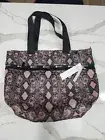LeSportSac Carlin Medium Tote Bag Mocha Python Zip Top Carrying Bag Pool Books