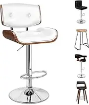 ALFORDSON Bar Stool Adjustable Kitchen Stool Kayla Swivel Counter Barstool Wooden Dining Chair in 62.5-84cm Seat Height with Anti-Slip Floor Protector for Home Bar Dining Room, White