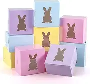 Whaline 24Pcs Easter Treat Boxes with Bunny Window 4 x 4 x 2.6 Inch Candy Colors Cupcake Cardboard Box Rabbit Cookie Goodie Candy Box Pastel Spring Easter Treat Gift Boxes for Holiday Party Favor