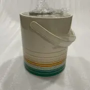 Vintage Retro Phoenix Ice Bucket Gold & Teal Green Stripes Lid Tongs 3qt New
