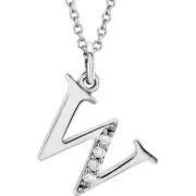 14K White .02 CTW Natural Diamond Lowercase Initial W 16" Necklace