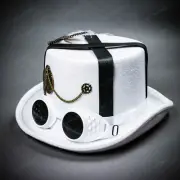 Steampunk Wing Chain Feather Top Hat - White