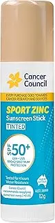 Cancer Council Sport Zinc SPF50+ Sunscreen Stick, 12 g Tinted, White