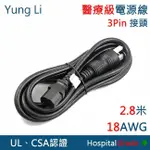 ♞YUNG LI 永力 醫療級 綠點 3PIN 電源線 2.8米 18AWG 電腦螢幕 家電 電源插頭 醫用級線材 含稅