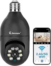 Jennov 3MP Light Bulb Security Camera Wireless, 360° 2K Outdoor Cameras for Home Security, 2.4GHz Wi-Fi Indoor Camera with E27 Light Socket, Auto Tracking, AI Human Detection, Compatible with Alexa