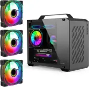 Compact Black Micro-ATX PC Case with Handle & 3 Fans Compatible with 240mm AIO