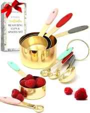 Gold Measuring Cups and Spoons Set - 8PC Stackable, Sturdy Measuring Set - Cute