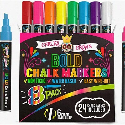 VibrantWrite Reversible Tip Liquid Chalk Markers - 8 Pack M