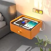 HOMEMORE Floating Nightstand with Charging Station Bedside Table LED Smart Bedside Table Wall Mounted Nightstand Orange