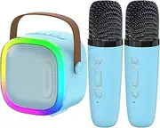 ZONEY Kids Karaoke Machine,Karaoke Microphone Machine Toy with 2 Wireless Microphones, Portable Bluetooth Speaker Gift with Colorful Lights for Girls Boys Family Home Party (Blue)