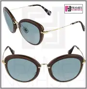MIU MIU NOIR 50R Brown Grey Gold Sunglasses Cat Eye Women MU50RS Oversized