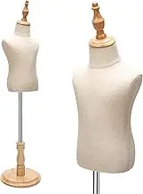 TaroKitc Child Mannequin Torso Kid Dress Form Adjustable Height Mannequin with Wooden Base for Sewing Dressmakers Photographing Dress Jewelry Display (Beige, 4-5 Years Old) (KD-WD)