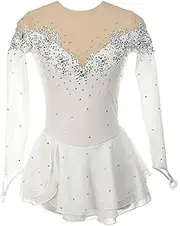 [Zagitova] Women's Figure Ice Skating Dress Hook Finger Long Sleeves Ballet Dance Leotard Artistic Costumes