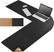 MAIDERN 43.3 Inch L Shaped Corner Desk Mat, Cork & Leather Dual Sided Desk Pad for Gaming Computer Office Home (Black) …