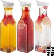 CJWLKJ 3-Pack 1.5 L/50 Oz Plastic Water Carafe Pitcher with Flip Top Lid, Square Base Juice Containers, Mimosa Bar Supplies Pitcher for Drinks, Water, Tea, Juice, Milk, Lemonade and Other Beverages