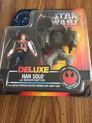 Vintage star wars Deluxe Han Solo with smuggler flight pack 1996
