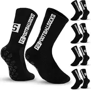[JUNEBRUSHS] Football Socks, 4 Pairs of Football Grip Socks Men 35-39 Grip Socks Football Non-Slip Grip Football Socks Football Accessories(Black), Black, One size