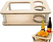 Couch Tray with Cup Holder, Double Layer Sofa Organizer, Square Wooden Stand, Foldable Frame Design, Versatile Living Room Tool, for Snacks Glasses Drinks, 11.42x7.48x3.54 in