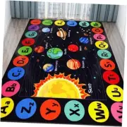 Kids Rug Outer Space Carpet for Playroom, ABC Educational Learning Area Rug,