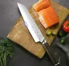 Japanese Kiritsuke Knife Hammered Stainless Steel Wood Handle Chef Slicing Beef
