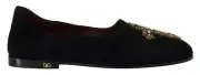 Dolce&Gabbana Men Black Loafers Suede Leather Sequined Cross Flat Slip On Shoes