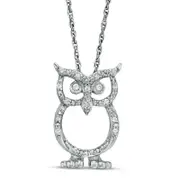 0.07 CT.T .W. Natural Diamond Owl Pendant in Sterling Silver