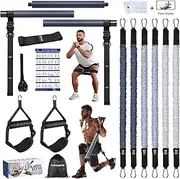 Resistance Bands Set Men With Pilates Bar Set 6 Latex Exercise Bands 50-360Lbs/Handles Door/Anchor Pilates Equipment For Home Gym Workout Fitness