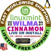 Linux Mint 22 Wilma Cinnamon 64Bit Live Boot Full Install Mac/PC