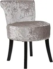 Silver Velvet Makeup Chair with Sturdy Wood Legs Contemporary Luxury Vanity Stools with Backrest High Elasticity Sponge Comfortable Seat Dressing Chair for Women Girls Bedroom