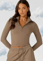 [Lorna Jane] Liberty Active 1/2 Zip Long Sleeve Top in Neutrals, Size - Small S Bone