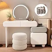 Dressing Table,Makeup Vanity Table with HD Lighted Mirror and Chair,Vanity Desk with 4 Drawers,Lots Storage,Simple and Fashionable(A,100cm)