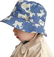 [Comebachome] Kids Bucket Hat Fashion Soft Cotton Polyester Cartoon Animal Print Toddler Sun Hat with Windbreak Rope for Summer Outdoor Travel, Kids Bucket Blue