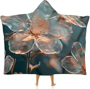 [Ausinbed] Rainbow Glass Flower Wearable Cloak Hooded Blanket Fleece Hooded Robe Cloak Arctic Velvet Warm Throw Quilt Poncho Soft Nap Blanket Novelty Blanket Air Conditioning Blanket,40"x50"