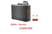 VoltX 12V 100Ah Slim Lithium Battery + Bus Bar M8 Power Distribution Terminal Block (4 GANG 300A Red)