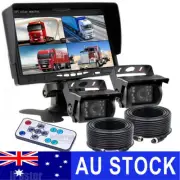 7" Quad Monitor Split Screen Reversing 2 Camera 800TVL IR CCD 4PIN Kit For Truck